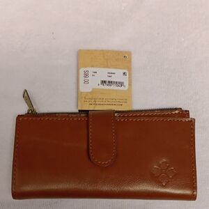 Patricia Nash Brown Leather Wallet with Embossed Floral Logo